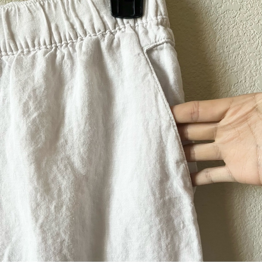 Cynthia Rowley White 100% Linen Wide-Leg Cropped Boho Pull On Elastic Pants S - Picture 2 of 5